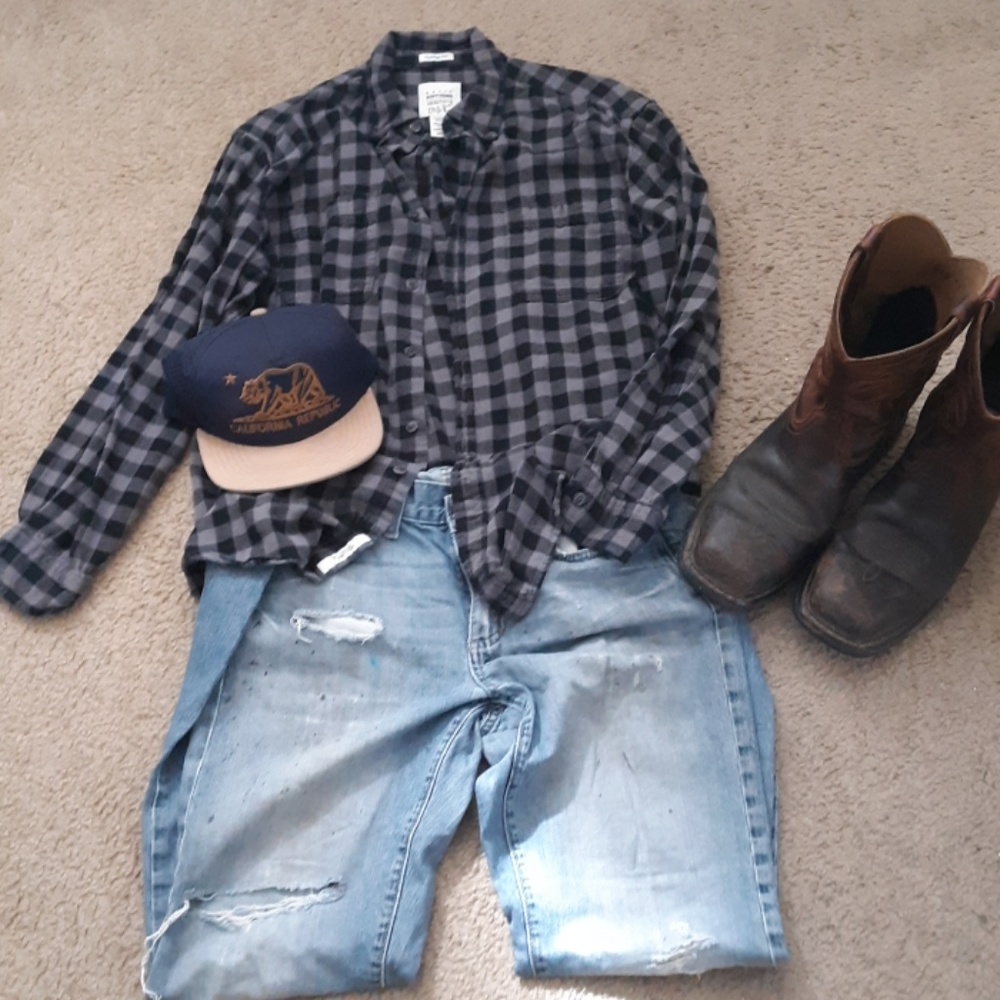 Used black and gray checkered flannel